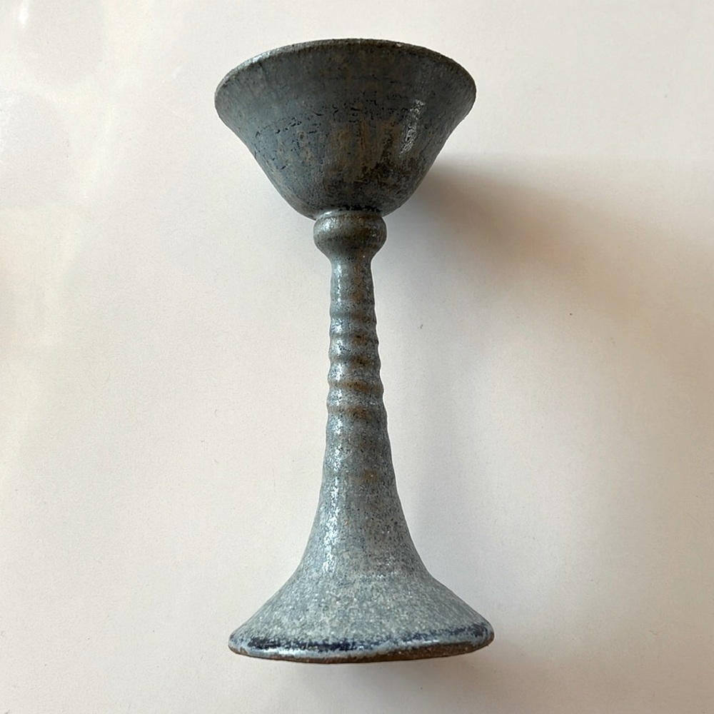 Decorative Slate Blue Ceramic chalice for votive candles
